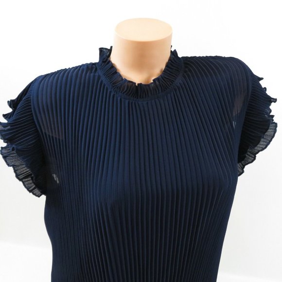 Gibson X Glam Steph Taylor Jackson Blouse Pleated Chiffon Ruffle Sleeve Blue - Picture 12 of 12